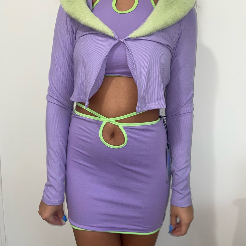 Purple and green three piece set with tags